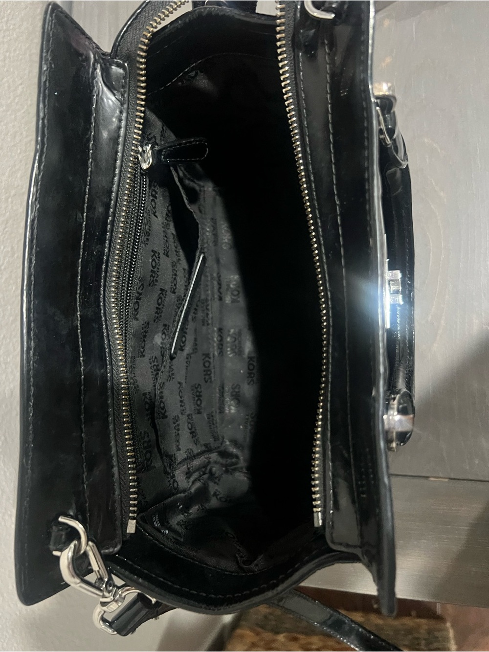 Michael Kors Black Quilted Patent Satchel with Turn-Lock - Picture 8 of 9